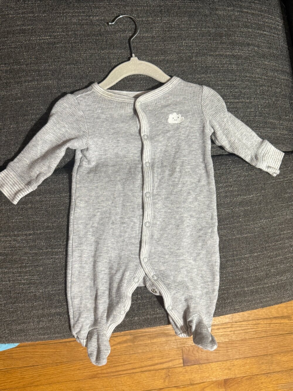 Carter's - Gray Cotton Baby Footed Romper Cloud Applique 0- 3 Months